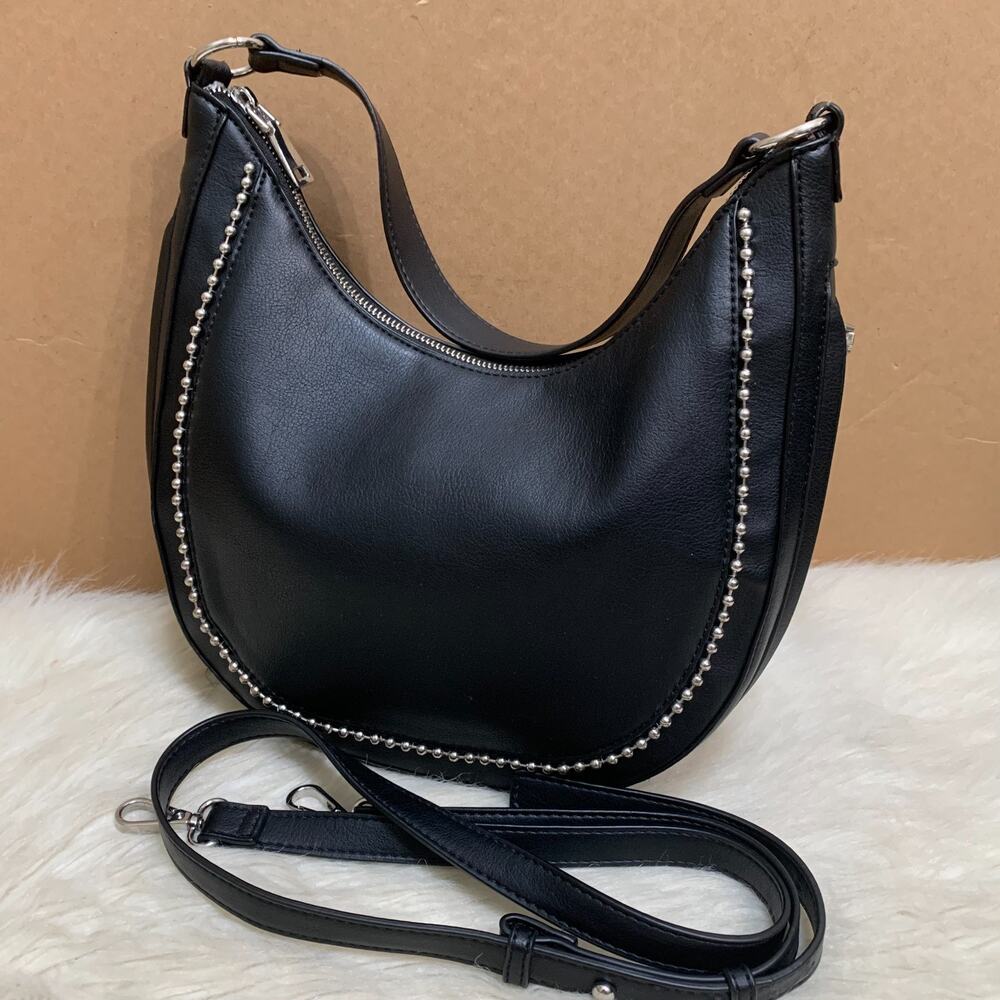 I.N.C. Black Vegan Leather Expandable KOLLEENE Ball Chain Hobo XB